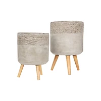 Hello Honey® Gray Cement Planter with Removable Wood Legs Set