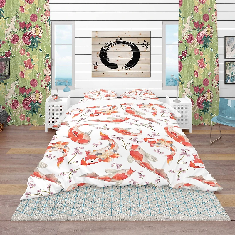 Designart 'Chinese Pattern with Rainbow Carps' Oriental Bedding Set