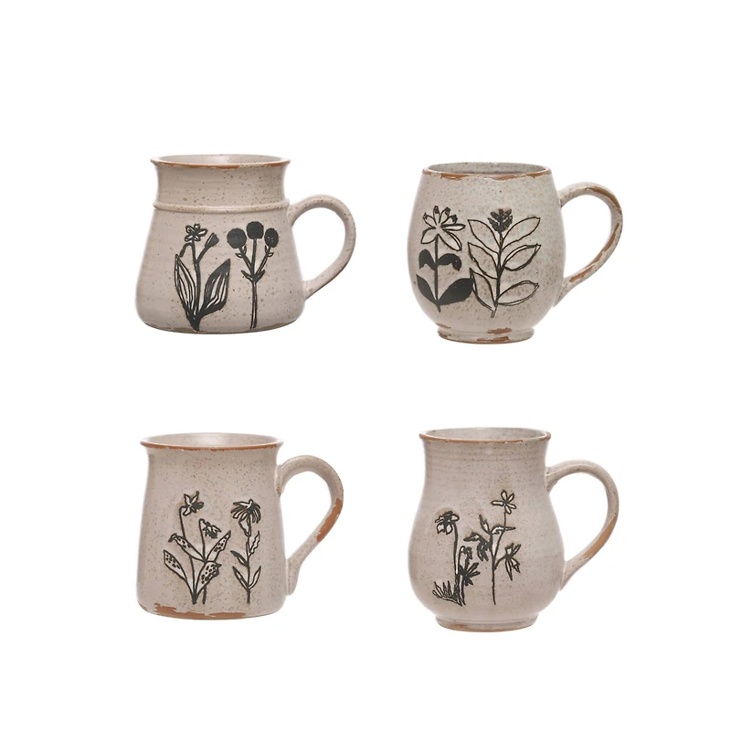 Hello Honey® Cream Floral Reactive Glaze Stoneware Mug Set