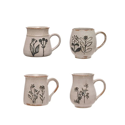 Hello Honey® Cream Floral Reactive Glaze Stoneware Mug Set