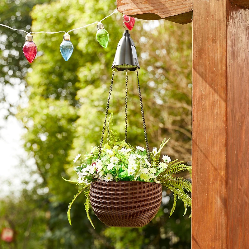Glitzhome® 30" Solar Lighted Hanging Plastic Basket Planters
