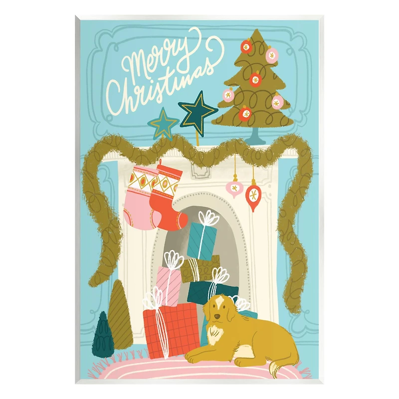 Stupell Industries Whimsical Fireplace Merry Christmas Wall Plaque Art