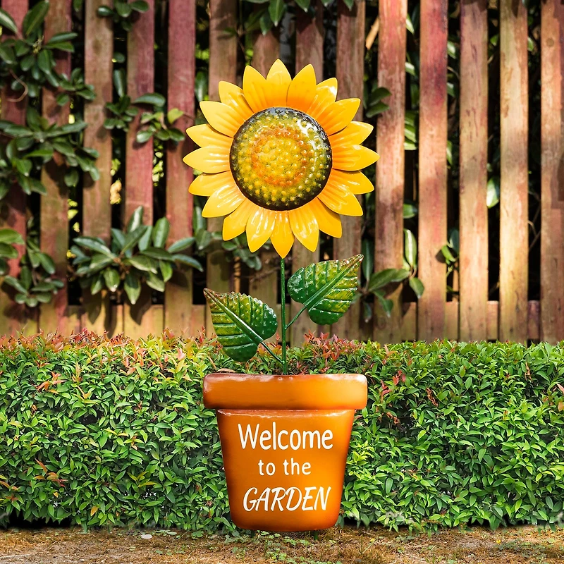 Glitzhome® 36" Welcome to the Garden Sunflower Yard Stake