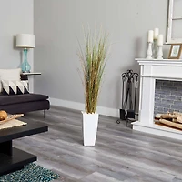 5ft. Bamboo Grass Plant in White Ceramic Tower