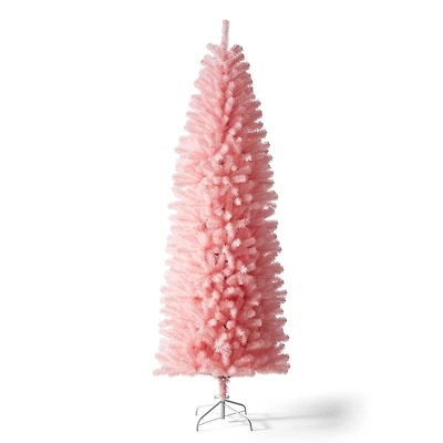 7.5ft. Unlit Pink Pencil Tinsel Artificial Christmas Tree