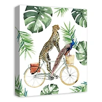 Cheetah & Peacock on Bike Canvas Wall Art