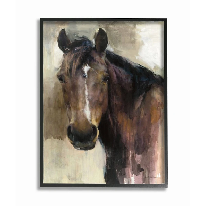 Stupell Industries Masculine Horse Portrait Western Brown Tan Stallion Painting Framed Wall Art