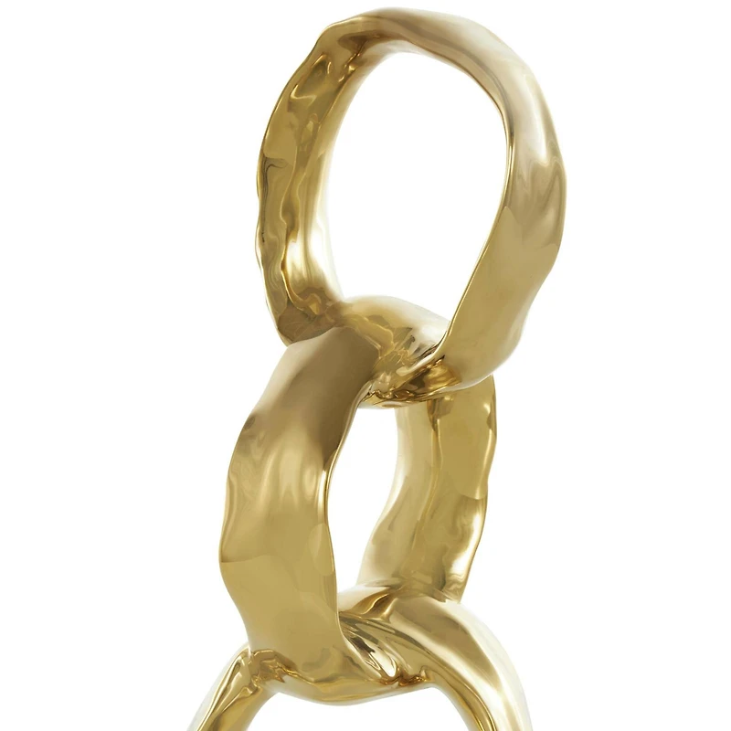 15" Gold Abstract Interlocked Rings Ceramic Sculpture with Black Base