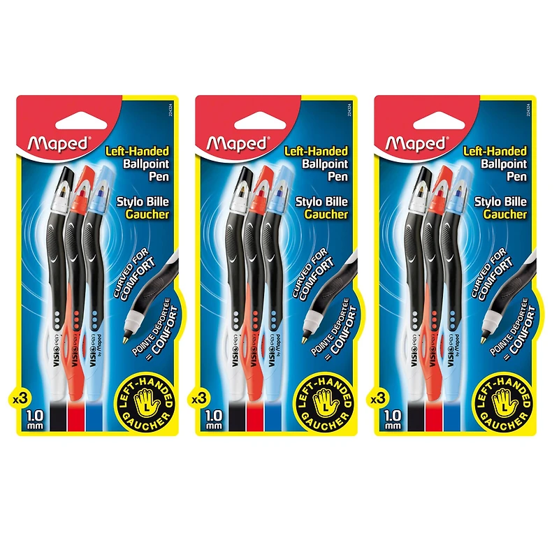 Maped® Visio Left-Handed Ball Point Pen, 3 Packs of 3