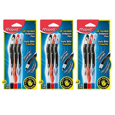 Maped® Visio Left-Handed Ball Point Pen, 3 Packs of 3