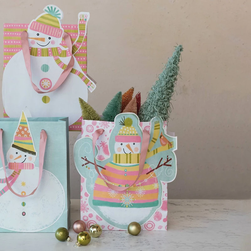 Hello Honey® Printed Paper Snowman-Shaped Gift Bag Set
