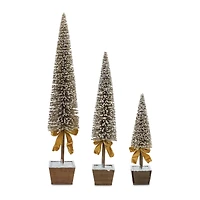 Glittery Golden Potted Pine Tree Tabletop Décor Set, 39", 30" & 20.5"