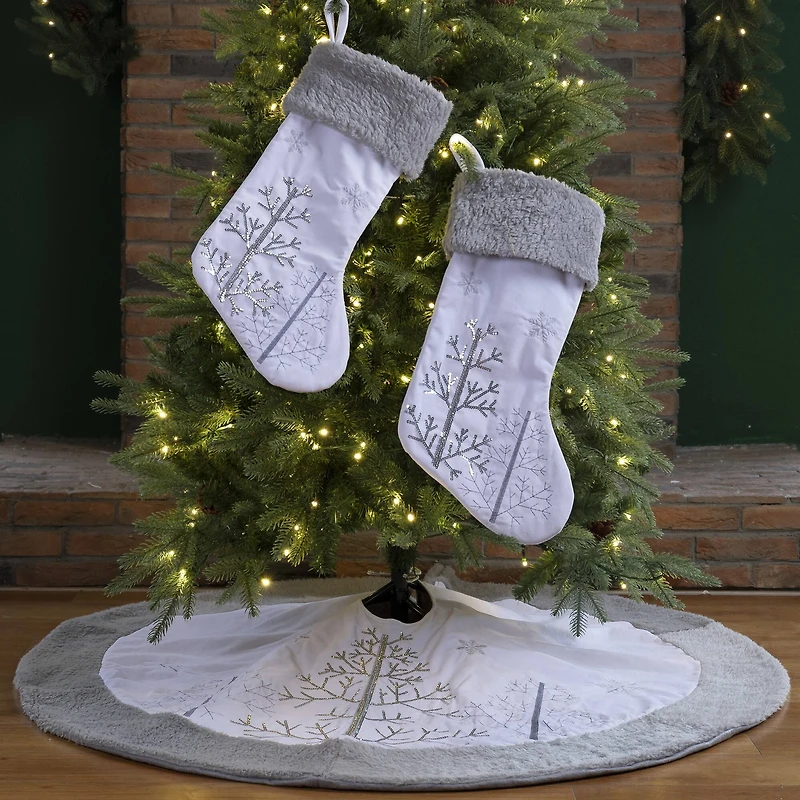 Glitzhome® White Fleece Christmas Stocking & Tree Skirt Set