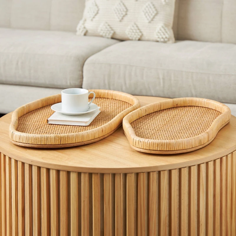 Brown Rattan Handmade Woven Living Room Décor Tray Set