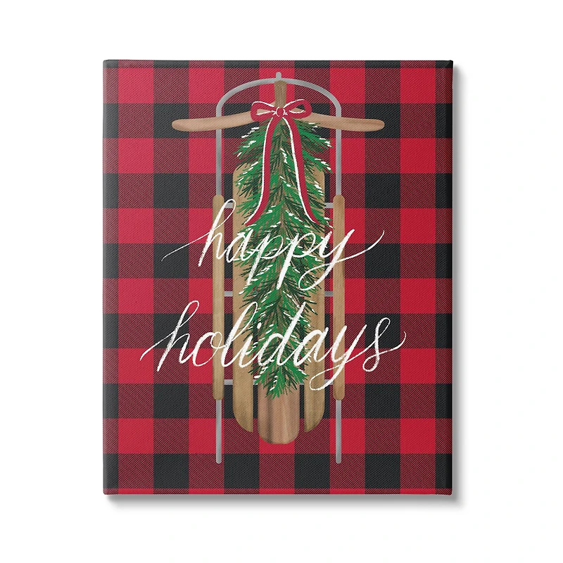 Stupell Industries Happy Holidays Tartan Sled Canvas Wall Art