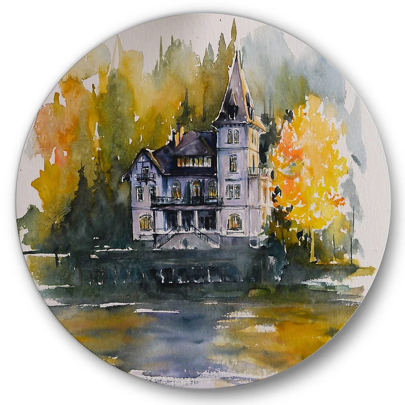 Designart - Castle By The Lake With Autumn Trees