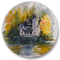 Designart - Castle By The Lake With Autumn Trees