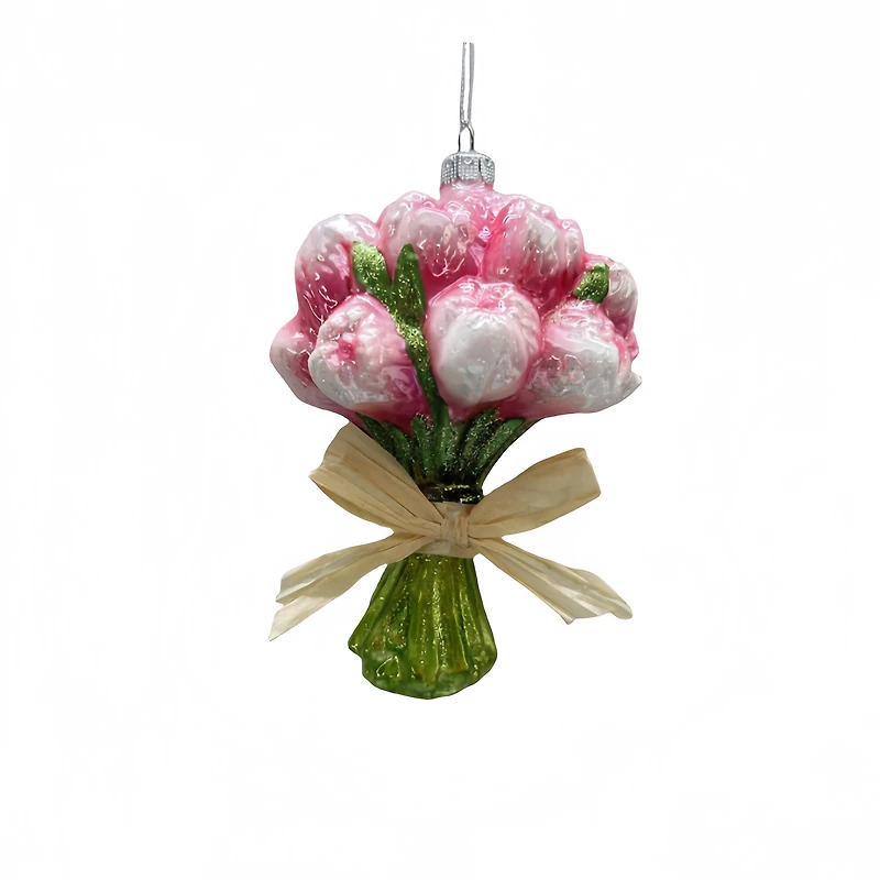 5.25" Pink Tulip bouquet Glass Ornament by Ashland®