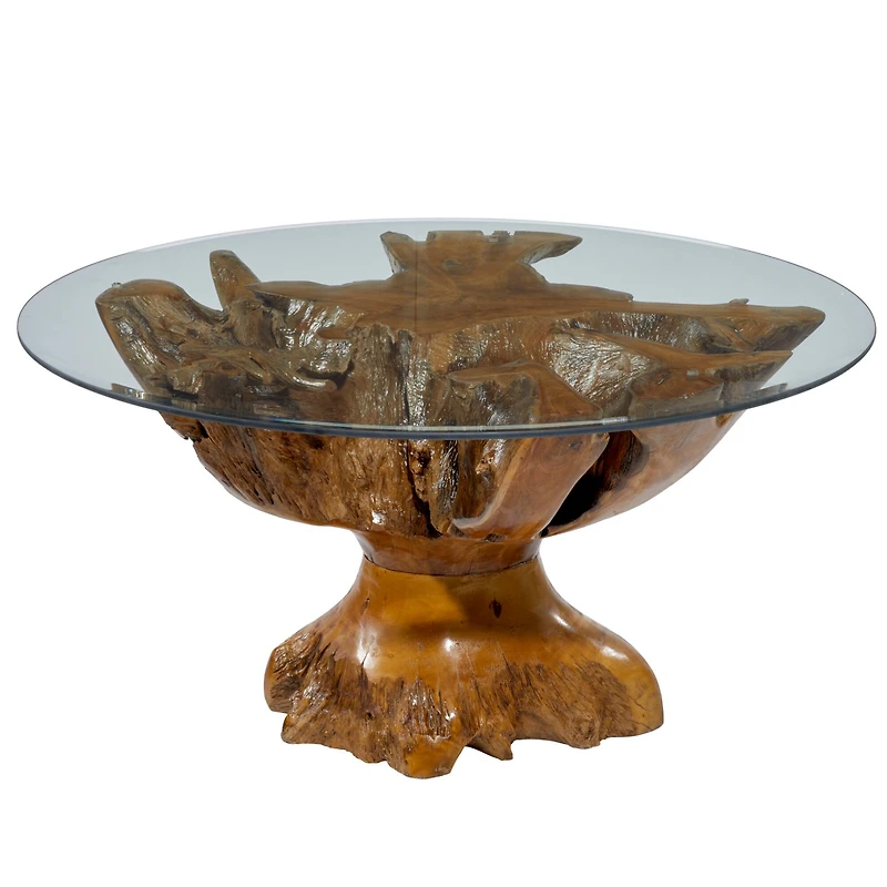 36" Brown Teak Wood Rustic Coffee Table