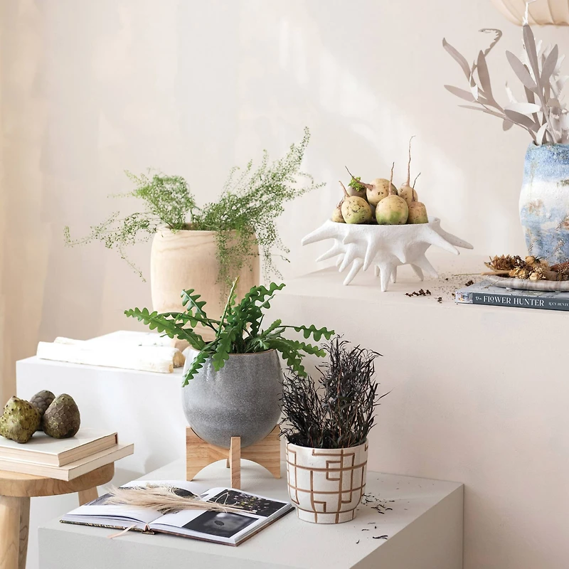 Hello Honey® 6" Cream & Brown Geometric Harmony Stoneware Planter