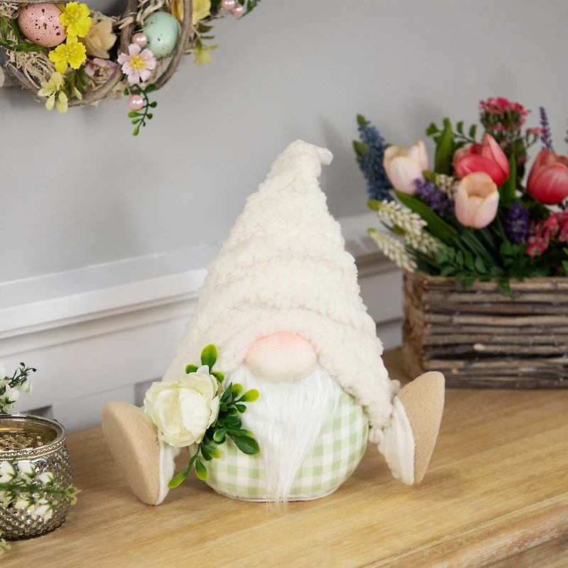 10.5" Plush Sitting Gnome with Flower Spring Figurine