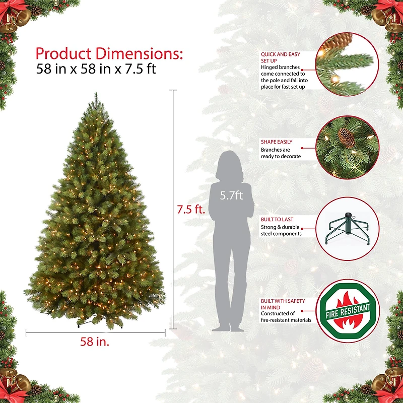 7.5ft. Pre-Lit Middleburry Spruce Artificial Christmas Tree, Clear Lights