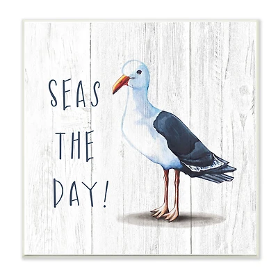Stupell Industries Seas the Day Sentiment Rustic Nautical Seagull Bird,12" x 12"