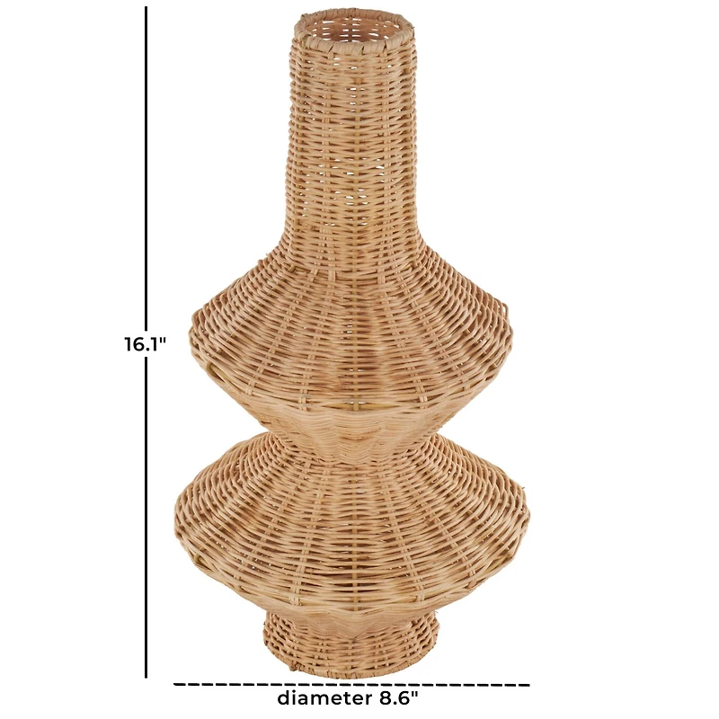 16" Brown Rattan Handmade Fluted Hourglass Vase