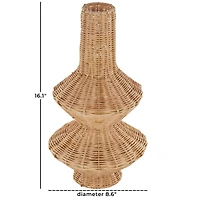 16" Brown Rattan Handmade Fluted Hourglass Vase
