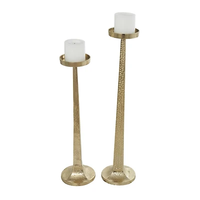 Gold Aluminum Tall Hammered Candle Holder Set