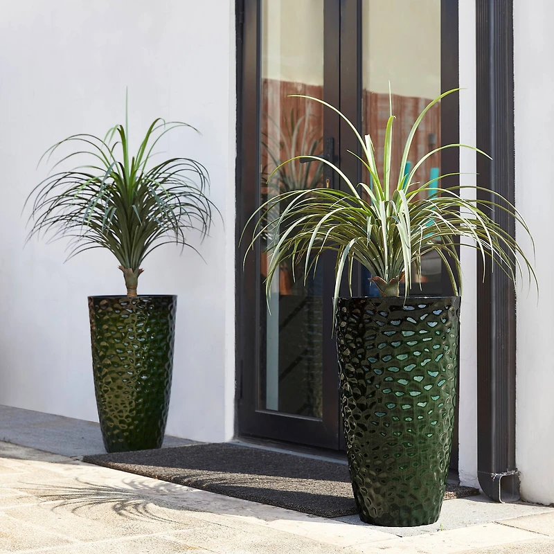 Glitzhome® 23.75" Eco-Friendly Honeycomb Textured Green Tall Plastic Planters, 2ct.
