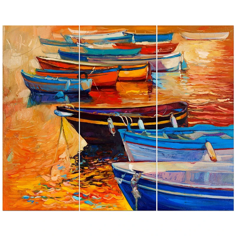 Designart - Wooden Boats in Calm Water