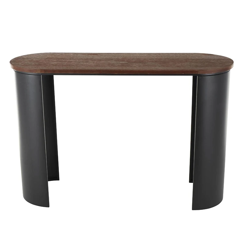 47.25" Black Wood Curved Crescent Living Room Console Table with Brown Wood Oval Tabletop