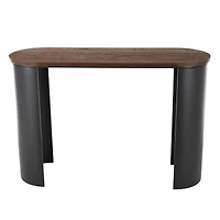 47.25" Black Wood Curved Crescent Living Room Console Table with Brown Wood Oval Tabletop
