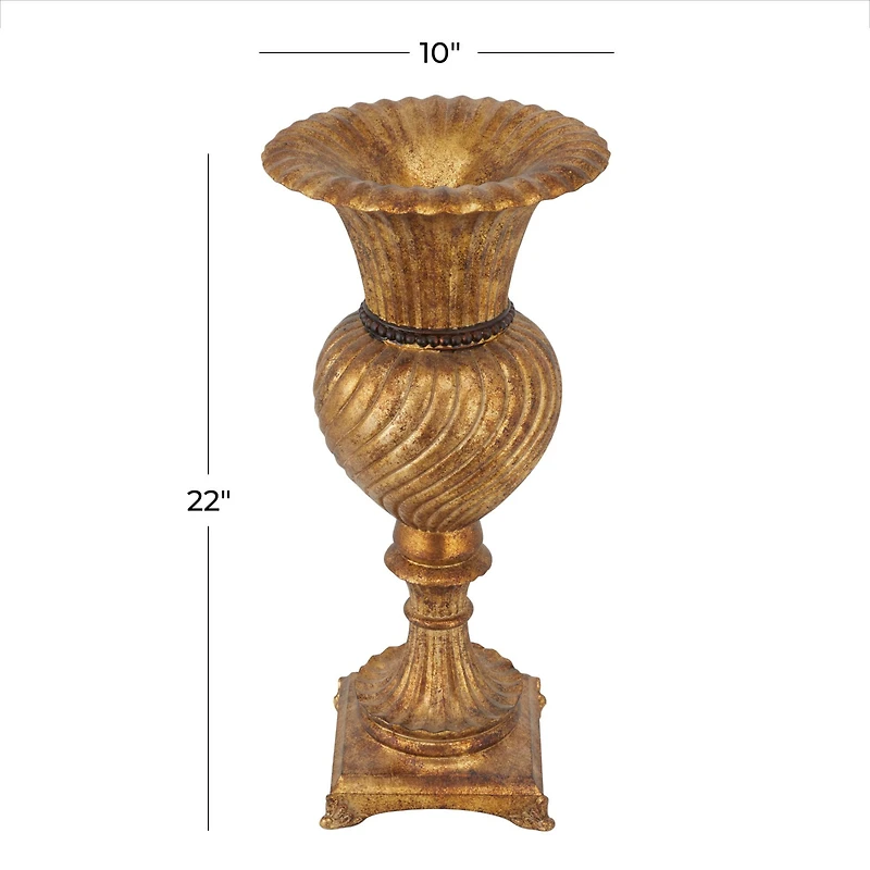 Gold Polystone Traditional Vase, 22" x 10" x 10"
