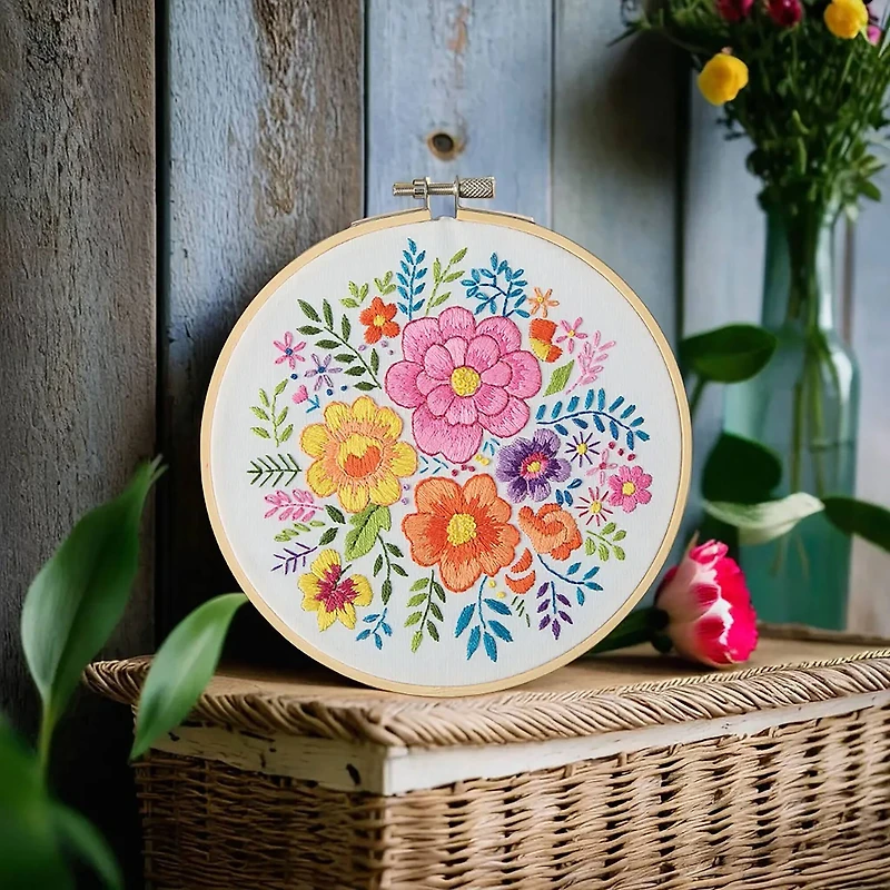 6" Floral Stamped Design Embroidery Kit with Hoop by Loops & Threads®