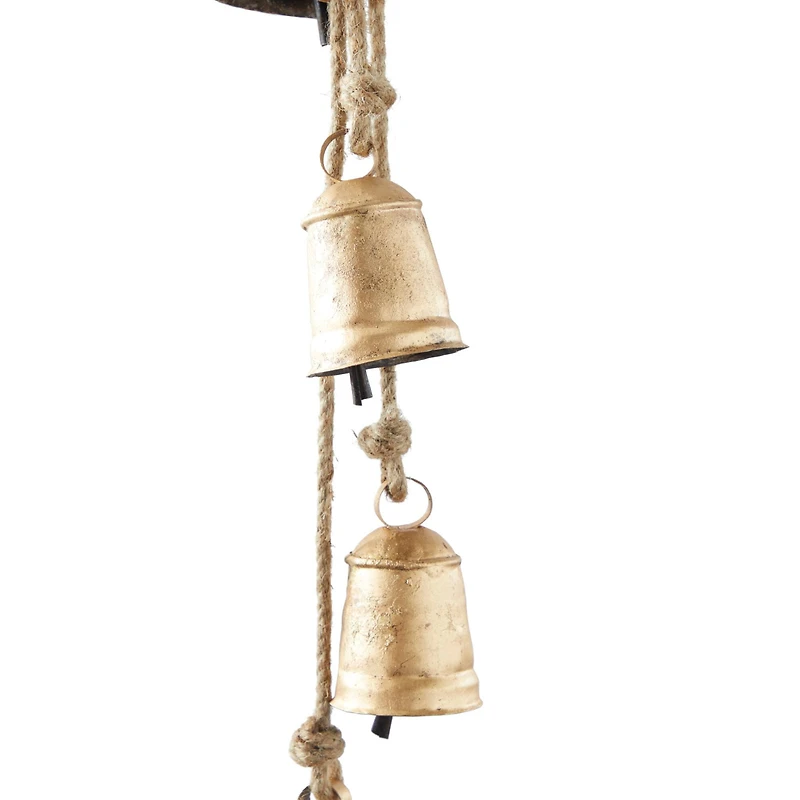 Gold Metal Bohemian Decorative Cow Bell, 4" x 3" x 29"