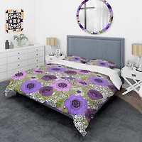 Designart 'Purple Retro Fantasy Flowers' Mid-Century Duvet Cover Set