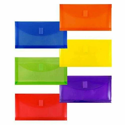 JAM Paper 5.25" x 10" Mixed Plastic Hook & Loop Closure 1" Expansion Booklet Envelopes, 12ct.