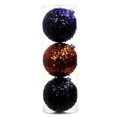 4.75" Orange, Black & Purple Sequin Plastic Ball Ornament Set by Ashland®