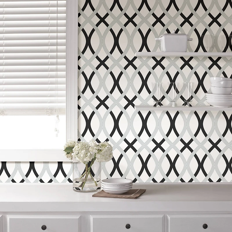 NuWallpaper Black & Silver Lattice Peel & Stick Wallpaper