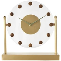 11.5" Gold Metal & Acrylic Face Decorative Clock with Wood Ball Accents