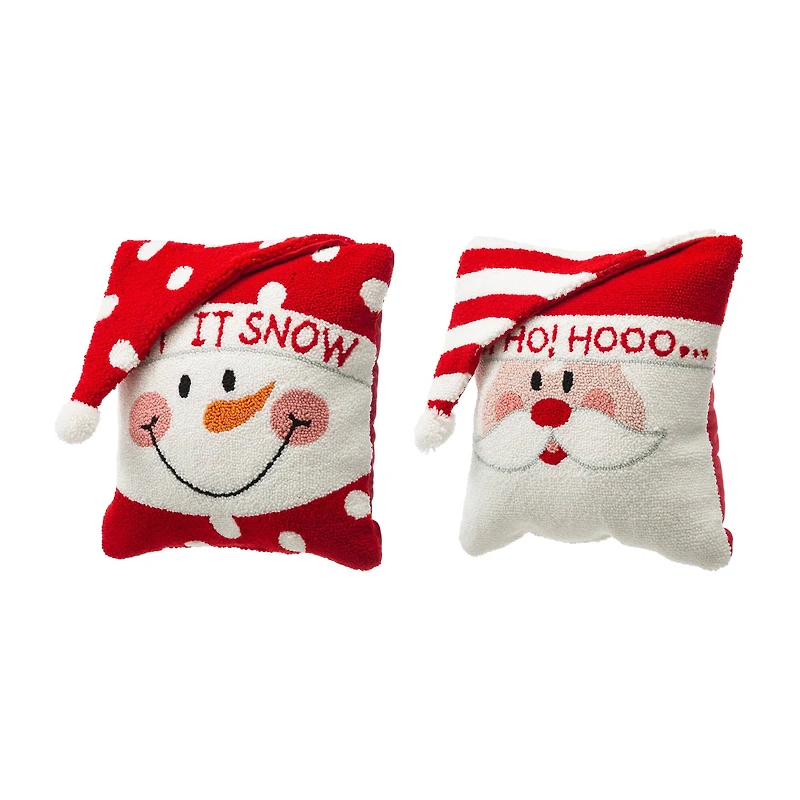 Glitzhome® Hooked 3D Santa & Snowman Throw Pillow Set