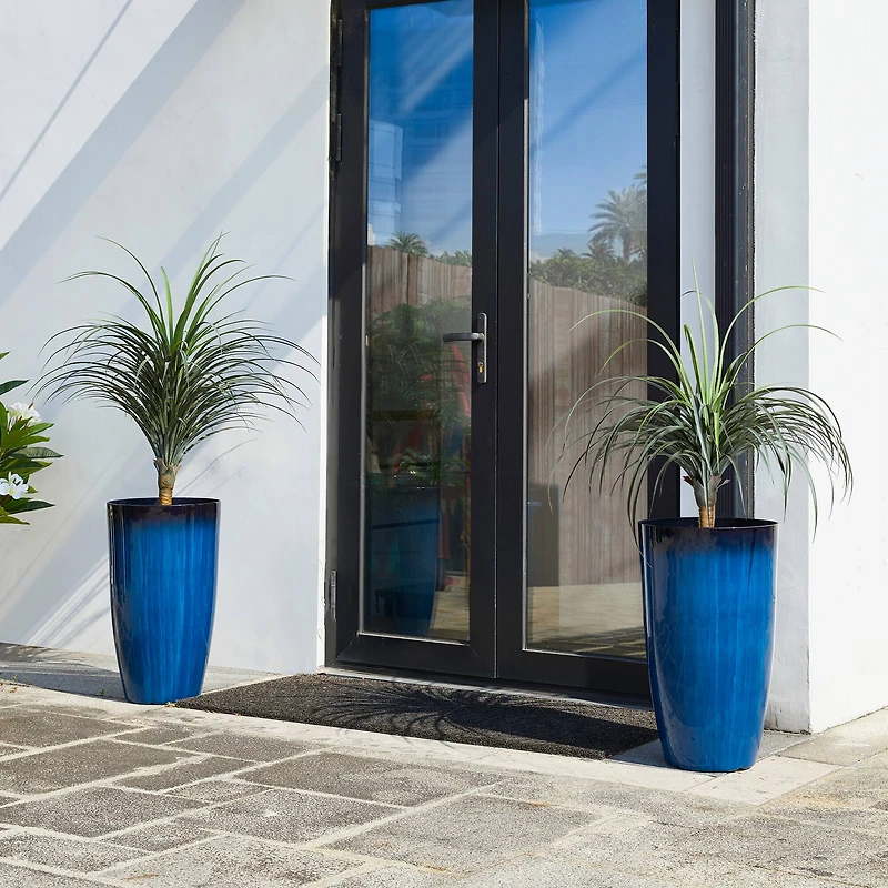 Glitzhome® 23.5" Gradient Cobalt Blue Faux Ceramic Tall Plastic Planters, 2ct.
