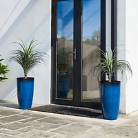 Glitzhome® 23.5" Gradient Cobalt Blue Faux Ceramic Tall Plastic Planters, 2ct.