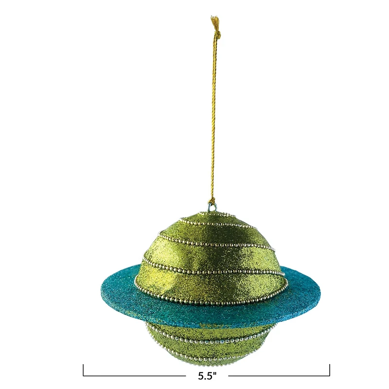 Hello Honey® 5.5" Green Beaded Planet Round Plastic Ornament