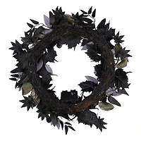 24" Scare in the Air Purple & Black Flower Halloween Pre-Lit LED Wreath