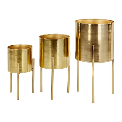 Gold Metal Contemporary Planter Set
