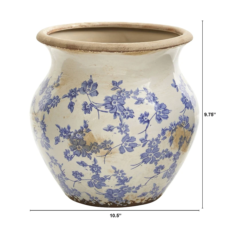 10.5" Tuscan Ceramic Blue Scroll Urn Vase