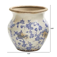 10.5" Tuscan Ceramic Blue Scroll Urn Vase